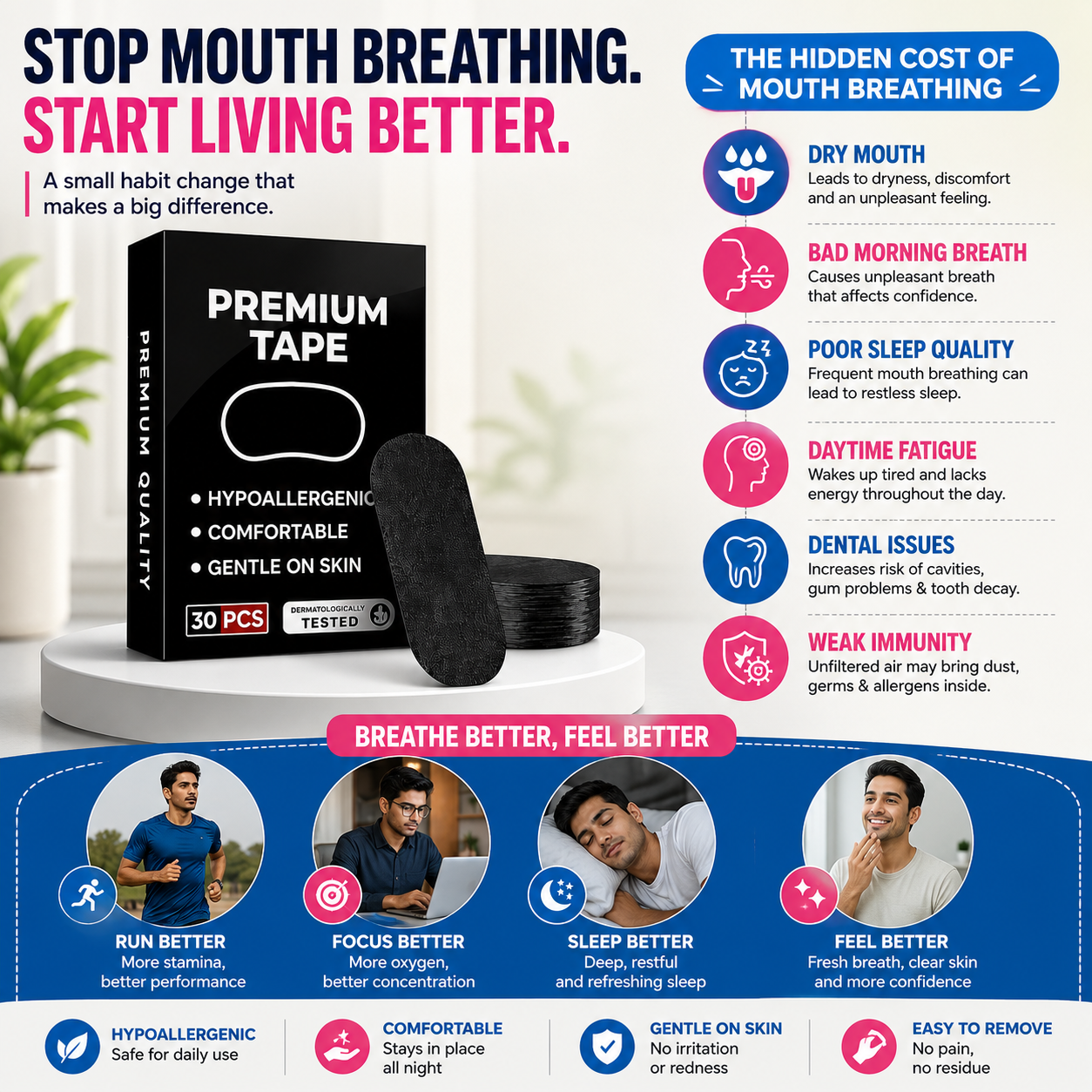 Premium Mouth Tape |  Reduce Snoring, Stop Mouth Breathing
