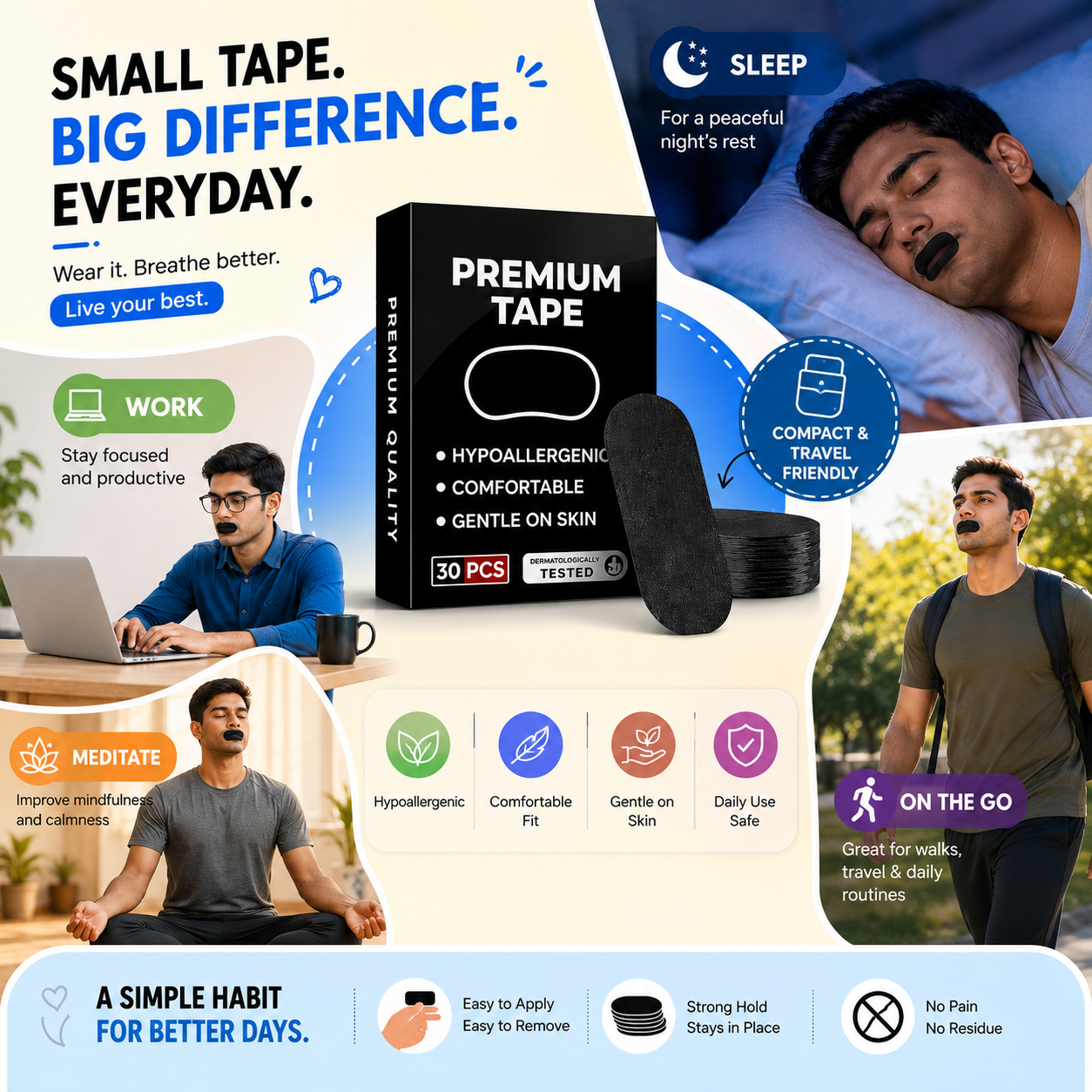 Premium Mouth Tape |  Reduce Snoring, Stop Mouth Breathing